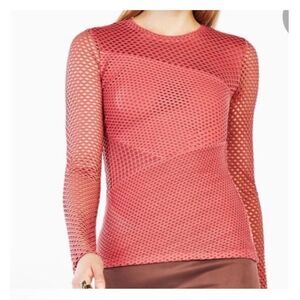 BCBG Maxazaria Mindy blush pink long sleeve long sleeve mesh paneled top. Sz xs